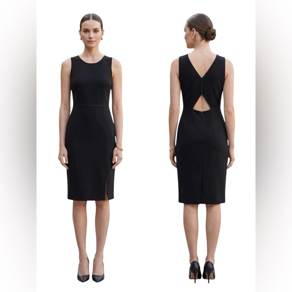 Ann Taylor Black Sleeveless Sheath Dress with V-Back Cutout